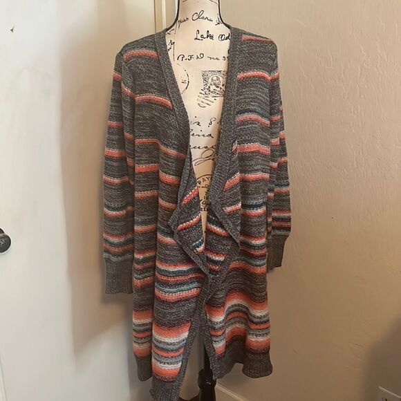 Torrid Gray Stripe Open Style Cardigan Sweater Duster Casual Feminine Modern - Picture 1 of 9